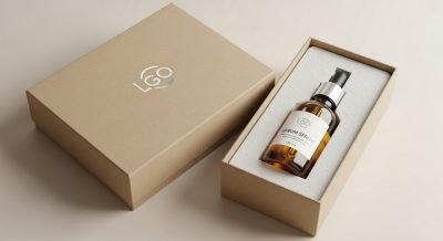 Durable cosmetic box with insert protecting glass serum bottle during shipping